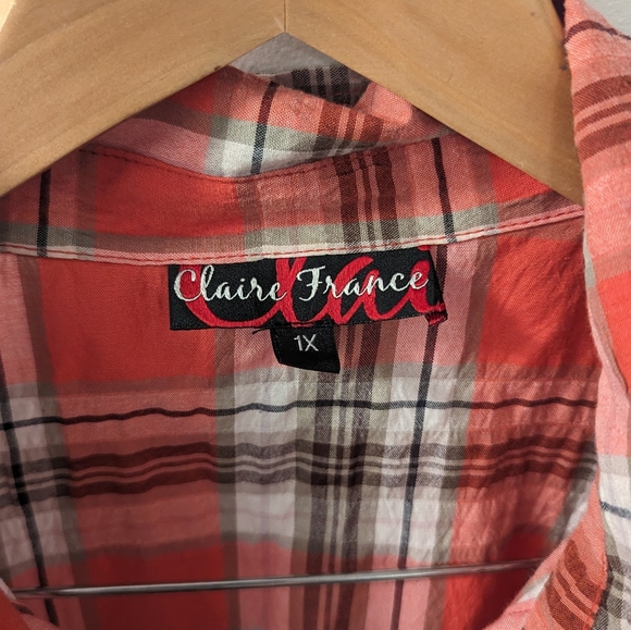 Claire France shirt size 1X orange peach and grey white pattern - Picture 6 of 6